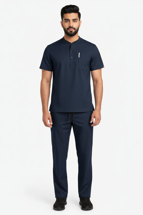 Men’s 2-Pocket Henley Scrub Set – Polyester Spandex Stretch